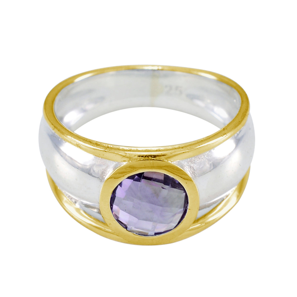 Nova Purple Solitaire Ring Sterling Silver Gold Plated Amethyst Purple
