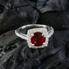 Yan Red Gemstone Halo Ring with Sparkling Accents