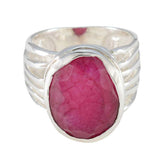 Elena silver band red gemstone solitaire ring with a large oval faceted stone