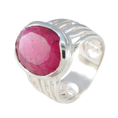 Elena silver band red gemstone solitaire ring with large faceted red stone centerpiece