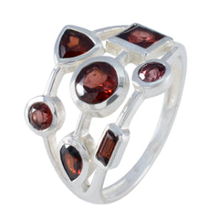Bianca sterling silver ring with multiple deep red garnets red gemstone statement ring elegant geometric design