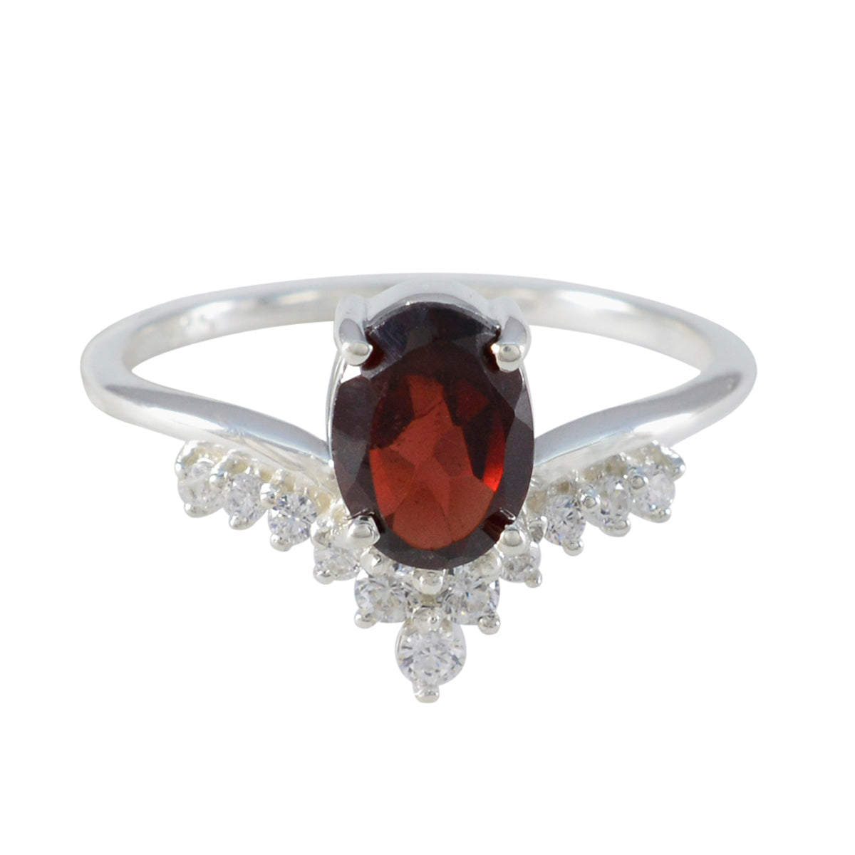 Katarina Red Halo Gemstone Ring with Silver Shine Garnet Red
