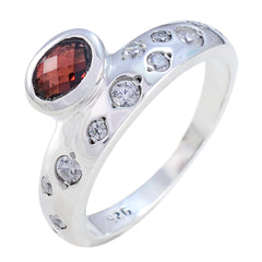 Kristine sterling silver ring with bezel red oval center and scattered clear stones red halo ring for women