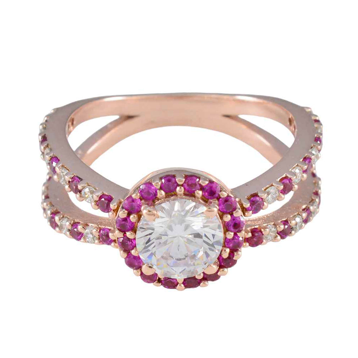 Naomi Red Halo Ring for Women with Sparkling Gemstones Ruby CZ Red