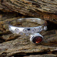 Kristine red halo ring for women sterling silver band with oval red gemstone and small white stones