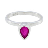 Ying red solitaire ring for women with pear-shaped red gemstone set in silver band