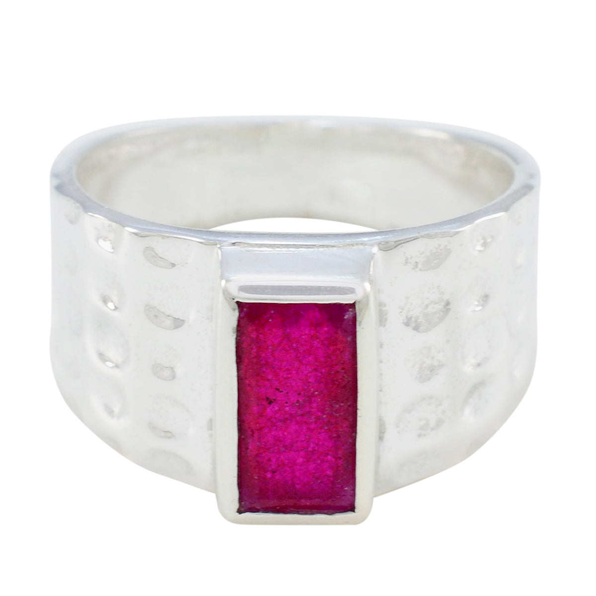 Dayana Red Solitaire Signet Ring in Sterling Silver Indian Ruby Red