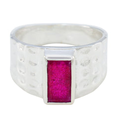 Dayana Red Solitaire Signet Ring in Sterling Silver Indian Ruby Red