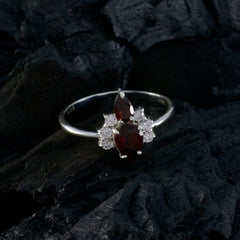 Isabelle red toi et moi ring with two pear red garnets and diamond halo on sterling silver band