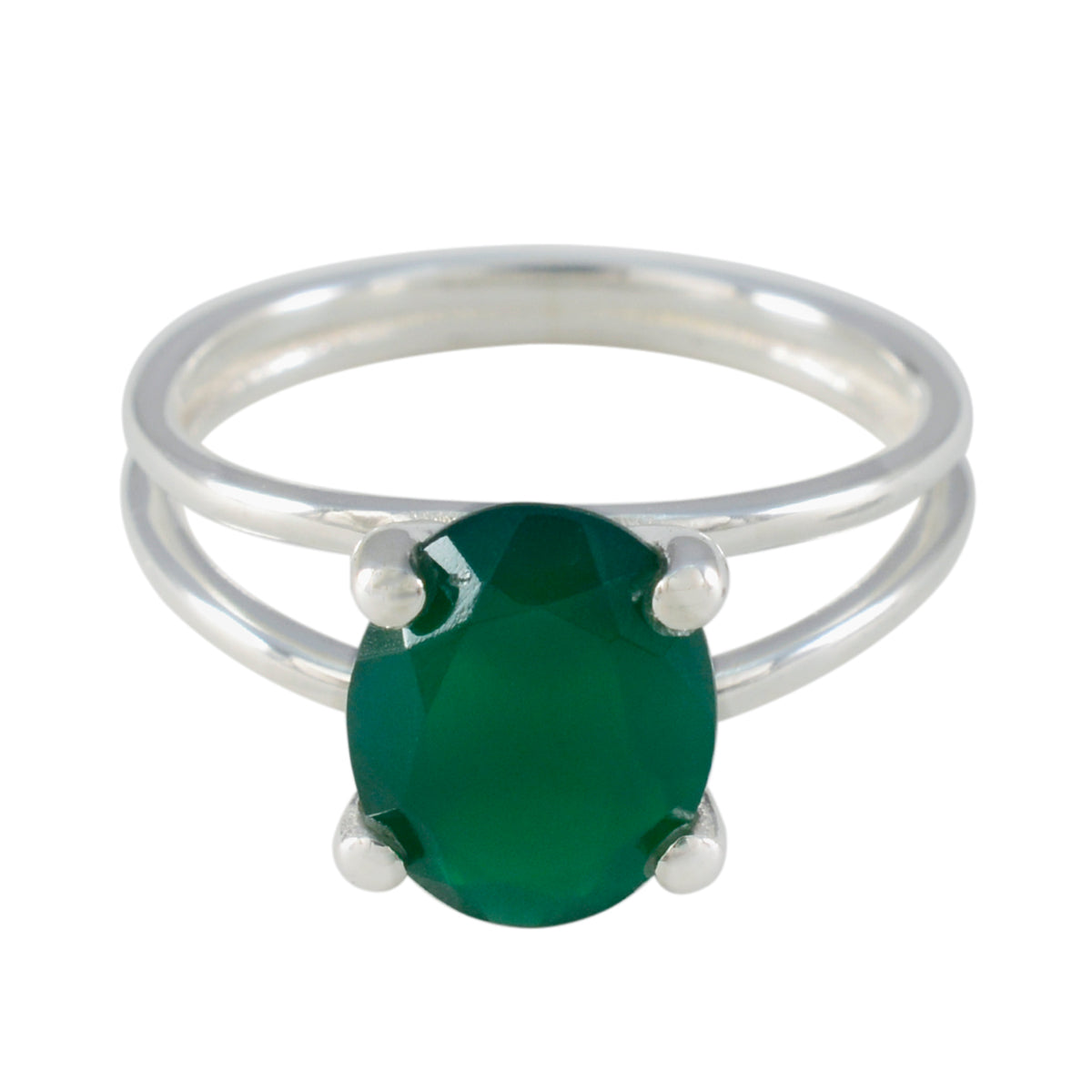 Jia Trendy Green Solitaire Ring in Sterling Silver Green Onyx Green