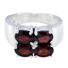 Harper trendy red gemstone ring with four deep red stones set in silver band