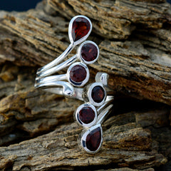 Yasmin trendy red gemstone ring featuring multiple red stones set in silver bands