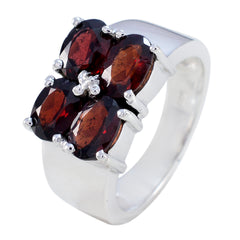 Harper trendy red gemstone ring with four oval red stones set in silver band
