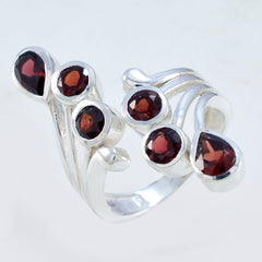 Yasmin trendy red gemstone ring featuring multiple deep red stones set in silver band
