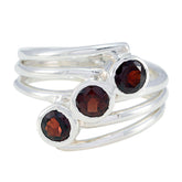 Greta sterling silver multi band ring with three deep red stones trendy red gemstone trilogy ring