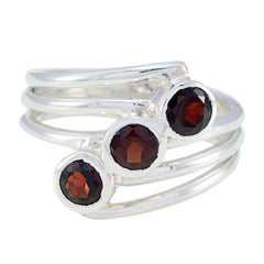 Greta sterling silver multi band ring with three deep red stones trendy red gemstone trilogy ring