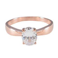 Jiwoo Rose Gold Trendy Solitaire Ring with Oval Gem White CZ White