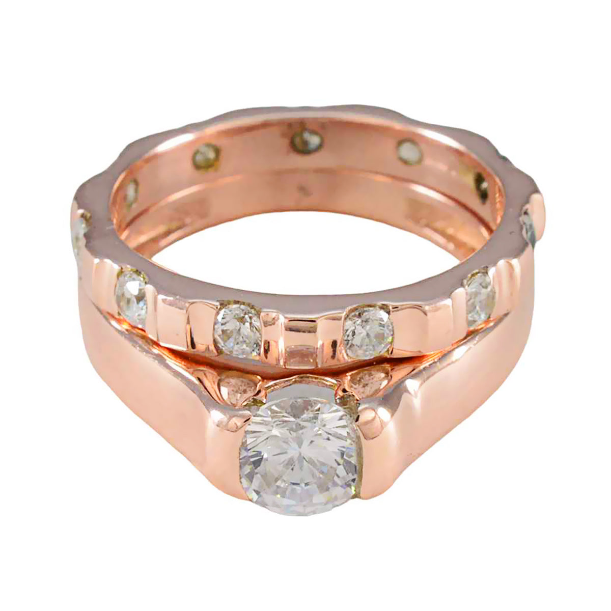 Araya trendy white gemstone ring with rose gold band and sparkling white stones