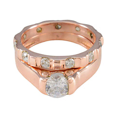 Araya trendy white gemstone ring with rose gold band and sparkling white stones