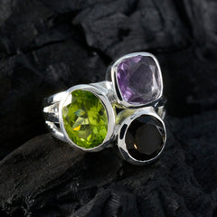 Daniela sterling silver trilogy ring for women with peridot amethyst and smoky quartz gemstones