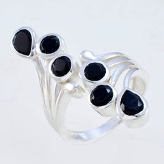 Violet black gemstone ring with multiple black stones set in silver band by Violet