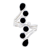 Violet black gemstone ring with multiple black stones set in silver band design