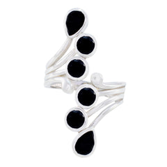 Violet black gemstone ring with multiple black stones set in silver band design