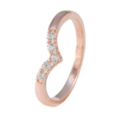 Haruka rose gold curved band ring with five round stones accented in V shape white gemstone penta ring