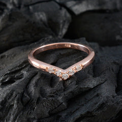 Haruka rose gold chevron ring with five sparkling stones on V band white gemstone penta ring