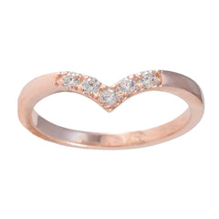 Haruka rose gold V shaped band white gemstone penta ring with five round white stones delicate stacking