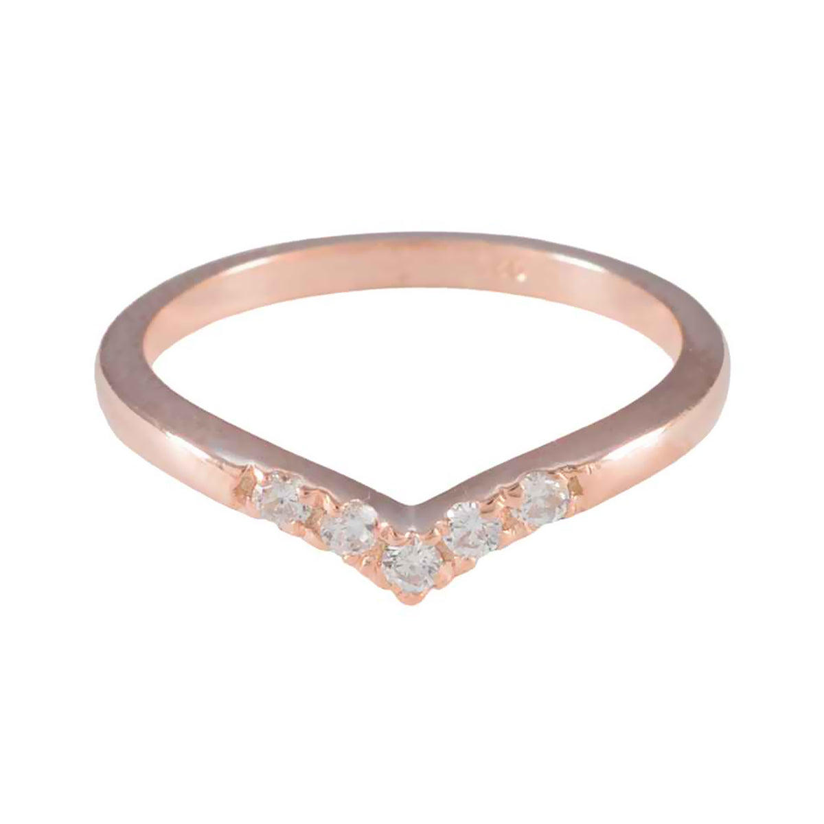 Haruka rose gold chevron ring with five white stones white gemstone penta ring elegant V shaped band