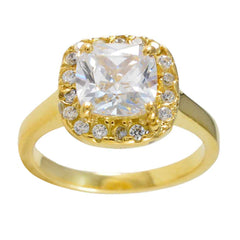 Ananya white halo ring for women with gold band and cushion-cut center stone surrounded by small diamonds
