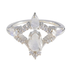 Carla White Halo Ring with Pear-Shaped Gemstones Rainbow Moonstone White
