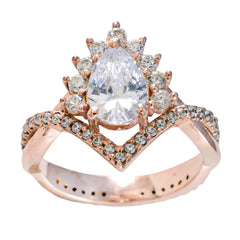 Isadora Rose Gold White Halo Wedding Ring with Pear Gem