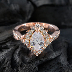 Isadora Rose Gold White Halo Wedding Ring with Pear Gem