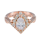 Isadora Rose Gold White Halo Wedding Ring with Pear Gem White CZ White