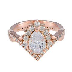 Isadora Rose Gold White Halo Wedding Ring with Pear Gem White CZ White