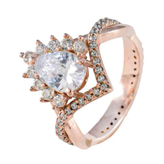 Isadora Rose Gold White Halo Wedding Ring with Pear Gem