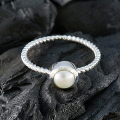 Siti silver twisted rope band pearl bezel white solitaire ring for women minimalist elegant everyday jewelry