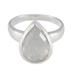 Laura White Solitaire Ring for Women with Teardrop Gemstone Rainbow Moonstone White