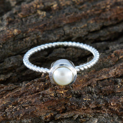 Siti white solitaire ring for women sterling silver twisted rope band with bezel set white pearl for elegant everyday wear