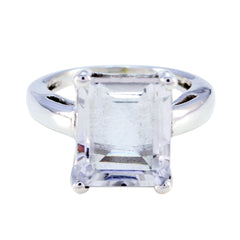 Charlotte White Solitaire Ring for Women with Square Gem Crystal Quartz White