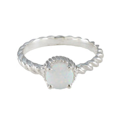 Isabel White Solitaire Ring India with Opal Gemstone Created Opal White