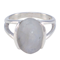 Sarah White Solitaire Ring with Elegant Oval Gemstone Rainbow Moonstone White