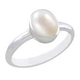 Jia White Solitaire Ring with Elegant Pearl Design Pearl White