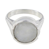 Isabella Sophisticated White Solitaire Ring Rainbow Moonstone White
