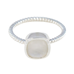 Dewi White Solitaire Ring with Elegant Beaded Band Rainbow Moonstone White