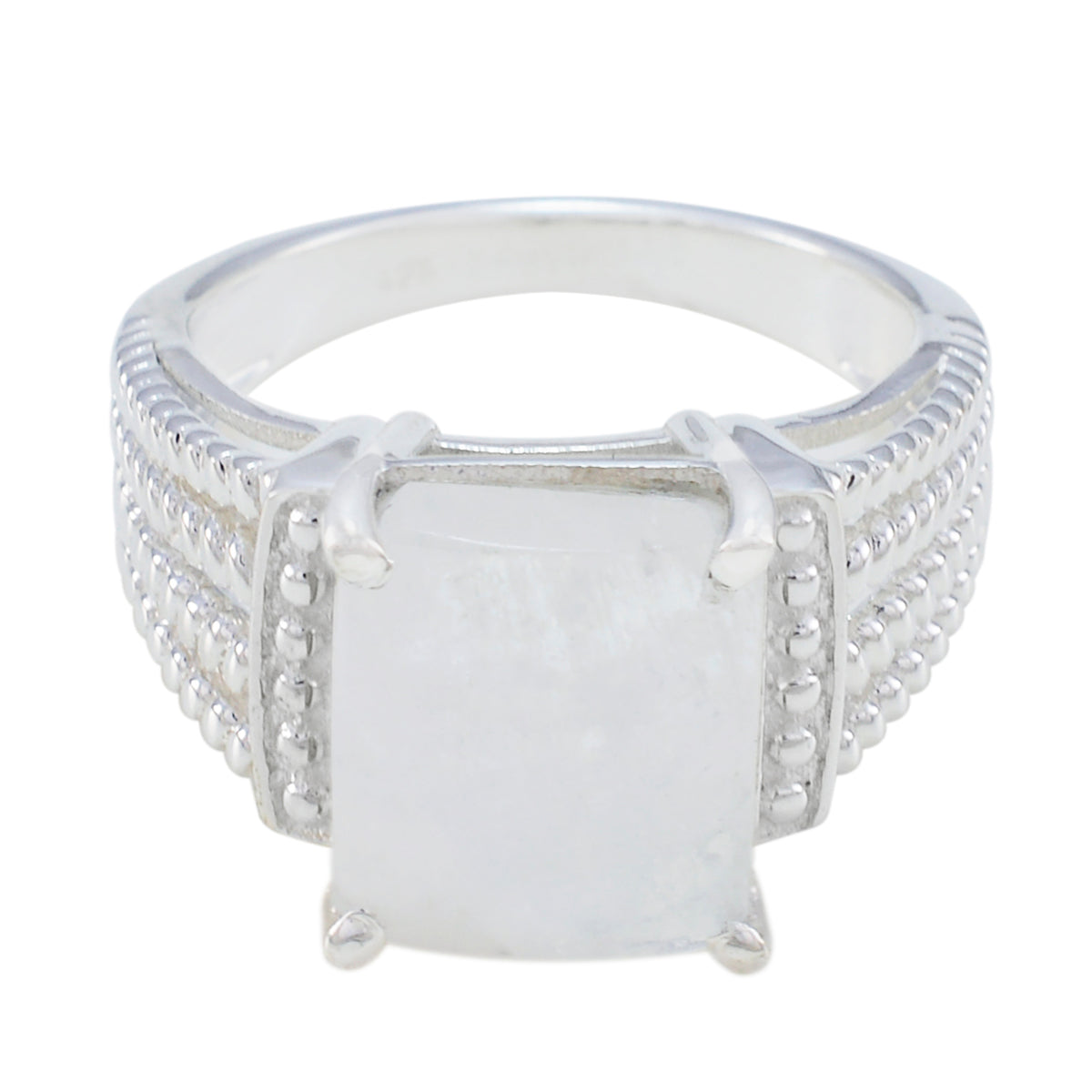 Natcha Abstract White Solitaire Ring Rainbow Moonstone White