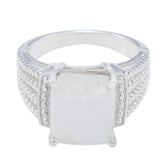 Natcha Abstract White Solitaire Ring Rainbow Moonstone White