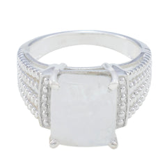 Natcha Abstract White Solitaire Ring Rainbow Moonstone White